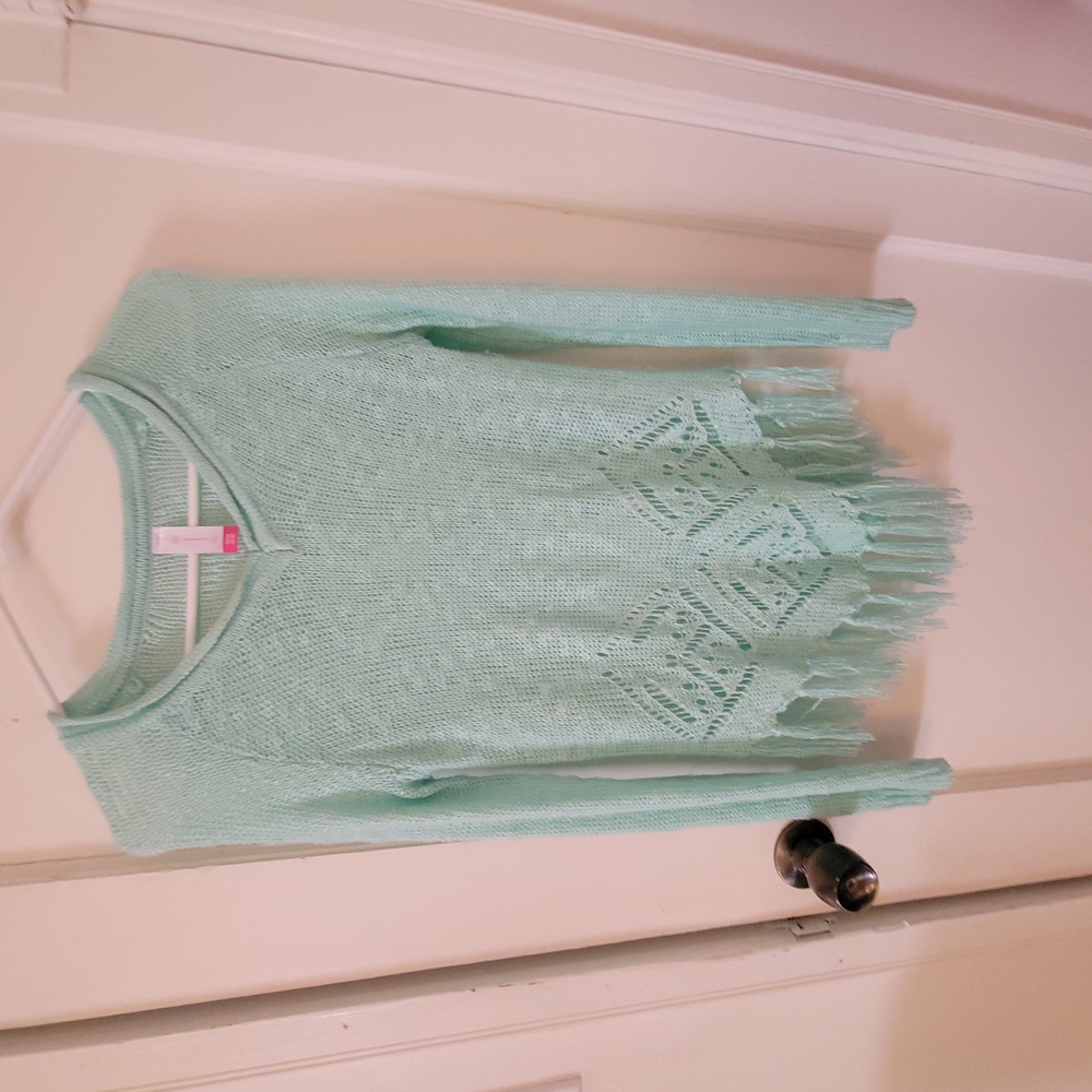 No Boundaries Green Crew Neck Sweater with Geometric Knit